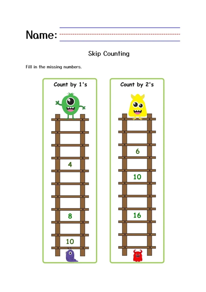 Colorful Illustrative Skip Counting Math Games Worksheet